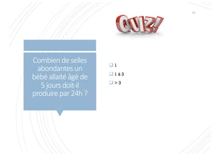 Combiendeselles
abondantesun
bébéallaitéâgéde
5joursdoit-il
produirepar24h?
q 1
q 1 à 3
q > 3
13
 