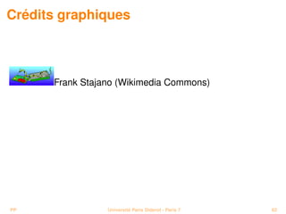 Crédits graphiques



      Frank Stajano (Wikimedia Commons)




PP               Université Paris Diderot - Paris 7   62
 