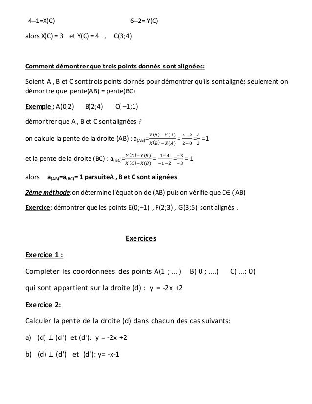 Cours Equation D Une Droite