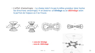 • L’effet d’anisotropie : Le champ induit n’a pas la même grandeur dans toutes
les directions: anisotrope)  on observe: un blindage ou un déblindage selon
la portion de l’espace où il se trouve.
+ :zone de blindage
- :zone de déblindage
20
RMN 1D MEIV2
 