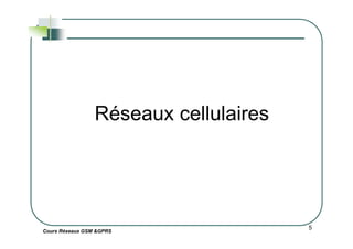 Réseaux cellulaires
Cours Réseaux GSM &GPRS
5
Réseaux cellulaires
 