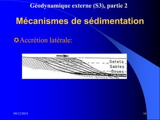 Géodynamique externe (S3), partie 2
09/12/2014 14
Mécanismes de sédimentation
Accrétion latérale:
 