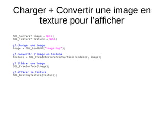 Charger + Convertir une image en
texture pour l’afficher
 