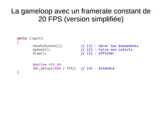 La gameloop avec un framerate constant de
20 FPS (version simplifiée)
 