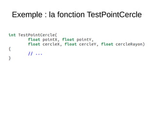 Exemple : la fonction TestPointCercle
 