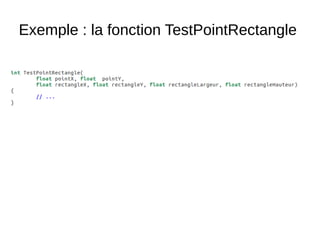 Exemple : la fonction TestPointRectangle
 