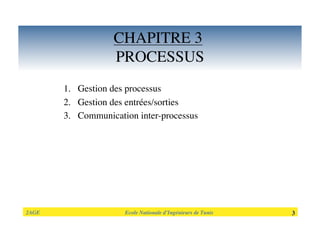 2AGE

 
 
 
 
 
 Ecole Nationale d’Ingénieurs de Tunis 
 3
CHAPITRE 3 
PROCESSUS
1.  Gestion des processus
2.  Gestion des entrées/sorties
3.  Communication inter-processus
 