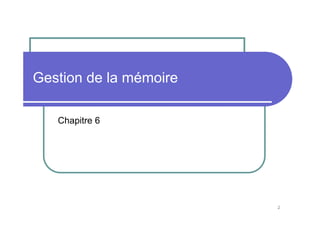 2
Gestion de la mémoire
Chapitre 6
 