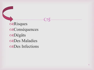 
Risques
Conséquences
Dégâts
Des Maladies
Des Infections
5
 