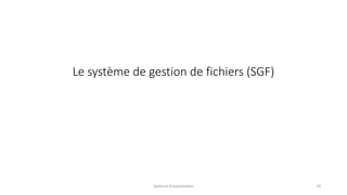 Le système de gestion de fichiers (SGF)
Système d'exploitation 29
 
