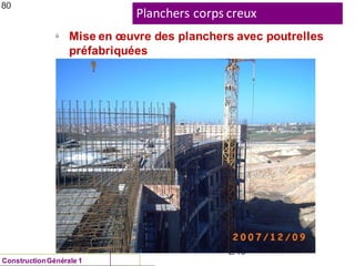 Planchers corps creux
2/13
ConstructionGénérale 1
ü
Mise en œuvre des planchers avec poutrelles
préfabriquées
80
 
