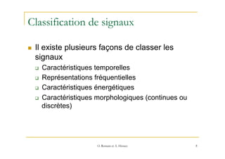 Classification de signaux
n  Il existe plusieurs façons de classer les
signaux
q  Caractéristiques temporelles
q  Repré...