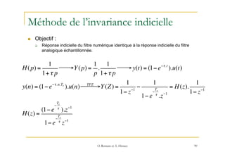 Méthode de l’invariance indicielle
n  Objectif :
q  Réponse indicielle du filtre numérique identique à la réponse indici...