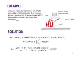 k 33,810 3 W / m.K,      26,410-6 m2 / s ,   38,310-6 m2 / s,
                                1
             Pr 0,690 et               0,0025K-1
                                Tf

       g Ts T L3   (9,8)(1 / 400)(232 23)(0,71) 3
Ra L                                                1,813 109
                       (38,3 10 6 )(26,4 10 6 )
 