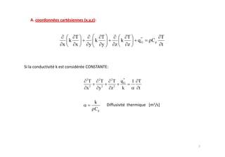 T                   T                   T                T
    k               k                   k            q "'
                                                       G    Cp
x       x       y           y       z           z                t




            2
             T          2
                         T      2
                                 T      q '''
                                          G         1 T
            x2          y2      z2       k            t

                    k
                    Cp
 