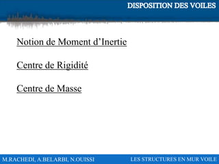 M.RACHEDI, A.BELARBI, N.OUISSI LES STRUCTURES EN MUR VOILE
Notion de Moment d’Inertie
Centre de Rigidité
Centre de Masse
 