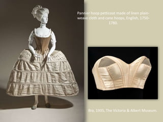 Pannier hoop petticoat made of linen plain-
weave cloth and cane hoops, English, 1750-
1780.
Bra, 1935, The Victoria & Albert Museum.