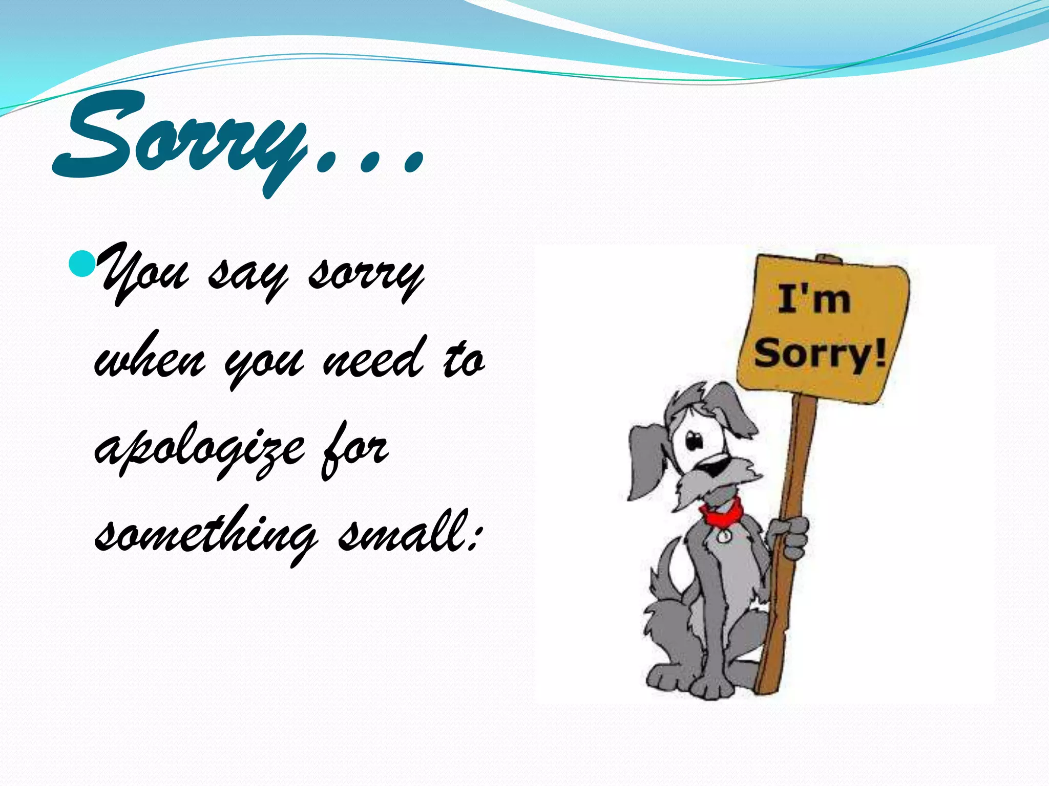 Sorry…You say sorry when you need to apologize for something small: