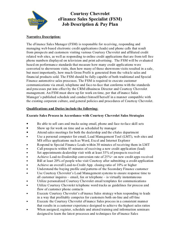 auto dealer efinance manager job description automotive sales manager job description