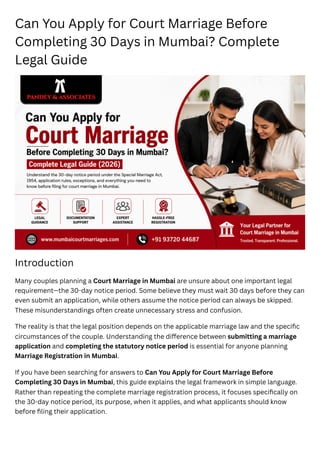 Complete Legal Guide on Court Marriage 30-Day Notice in Mumbai | PDF