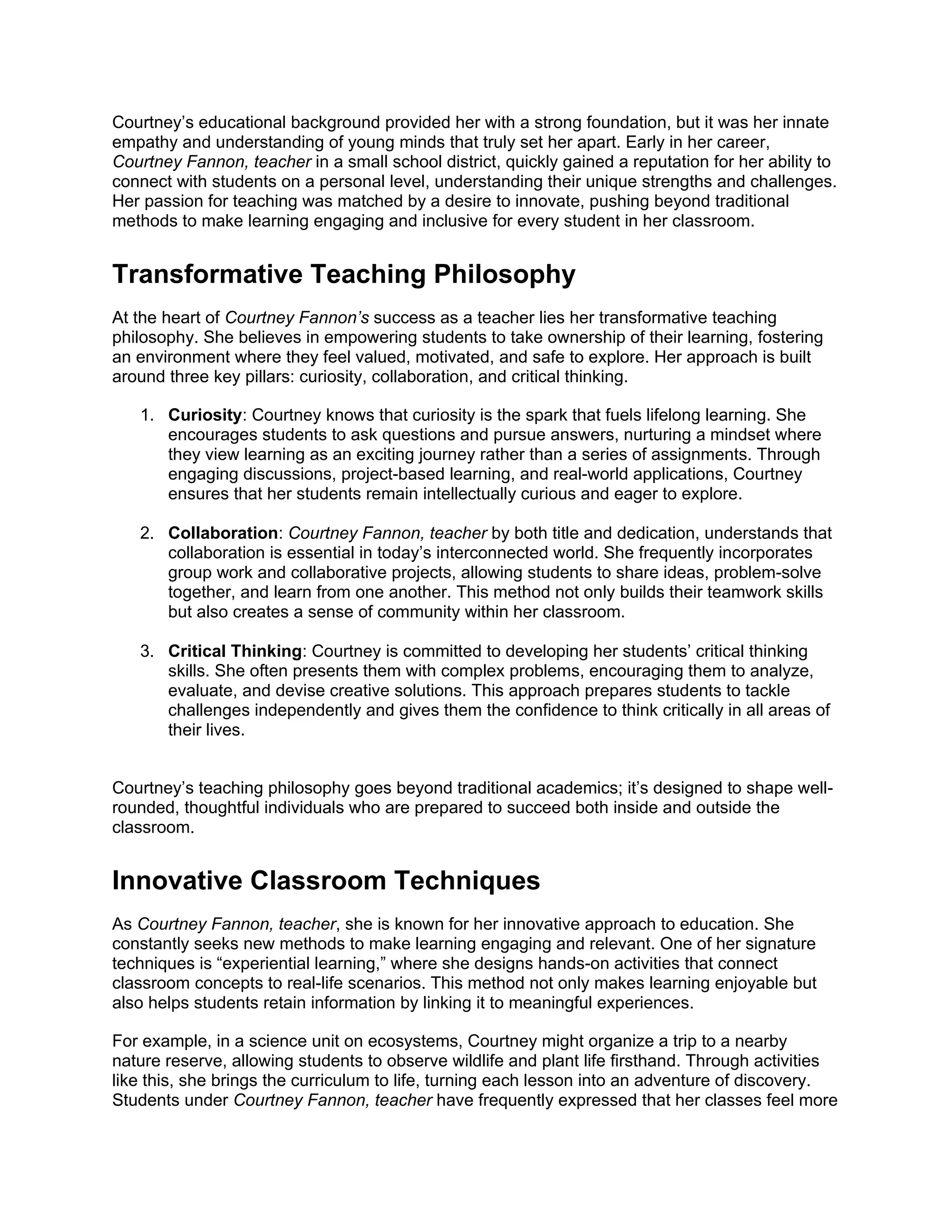 Courtney Fannon’s Journey: A Teacher Making a Difference in Students