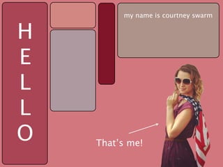 my name is courtney swarm


H
E
L
L
O   That’s me!
 