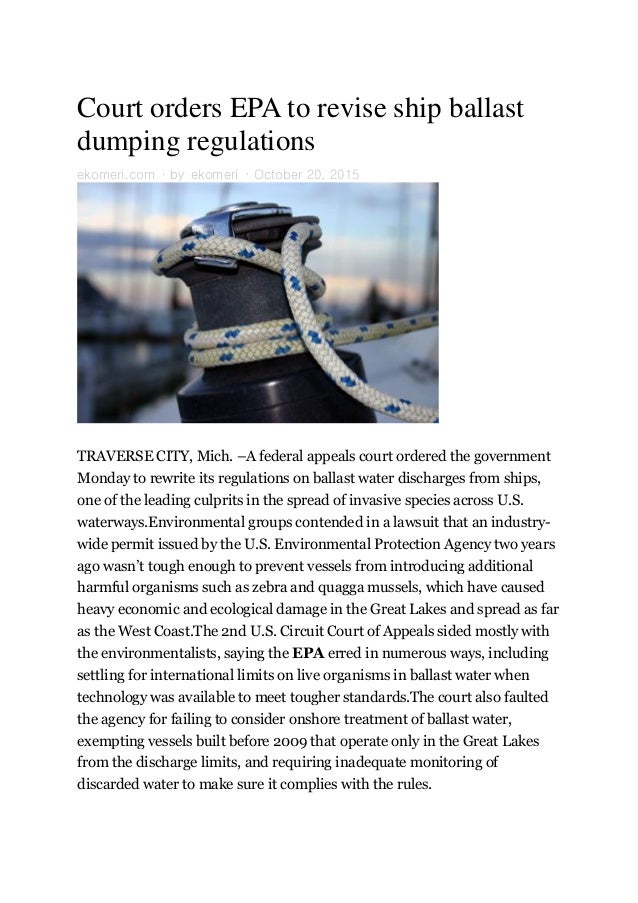 Court orders epa to revise ship ballast dumping regulations