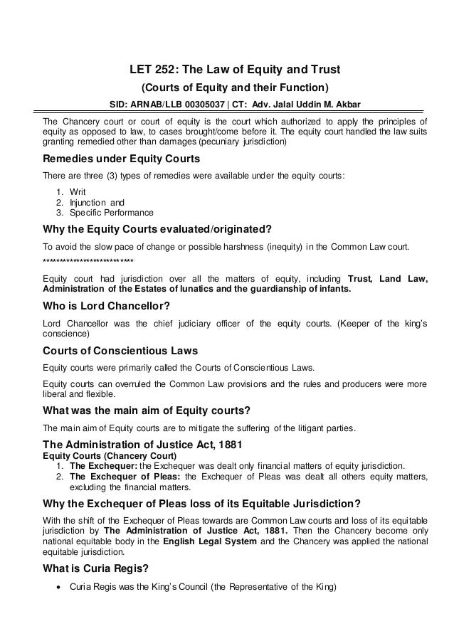 Courts of equity, powers and functions