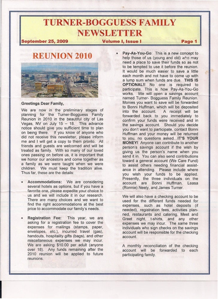 family reunion news letter
