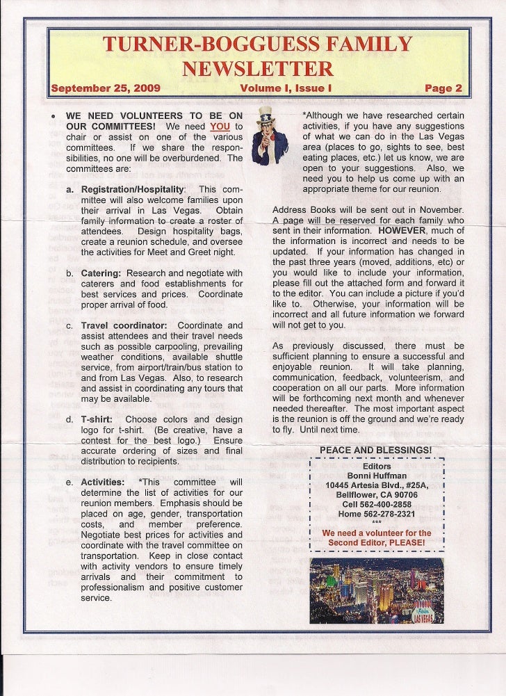 family reunion news letter