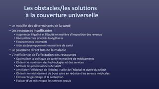 Les obstacles/les solutions
à la couverture universelle
 