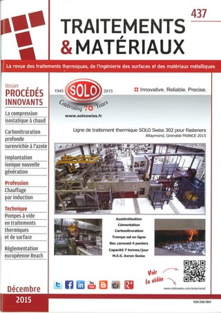 SOLO Swiss in cover of the french magazine Traitements & Matériaux dec 2015