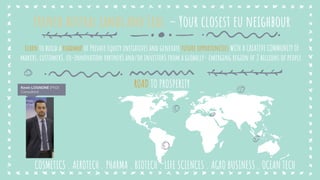 French Austral Lands and Seas – Your closest eu neighbour
Learn to build a roadmap of Private Equity initiatives and generate future opportunities WITH A CREATIVE COMMUNITY OF
makers, customerS, co-innovation partnerS and/or investorS from a globally- emerging region of 2 billions of people.
ROAD TO PROSPERITY
Kevin LOGNONE (PhD)
Consultant
COSMETICS . AEROTECH . PHARMA . BIOTECH . LIFE SCIENCES . AGRO BUSINESS . OCEAN TECH
 