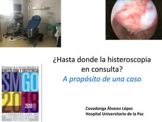 ¿Hasta donde la histeroscopia
en consulta?
A propósito de una caso
Covadonga Álvarez López
Hospital Universitario de la Paz
 