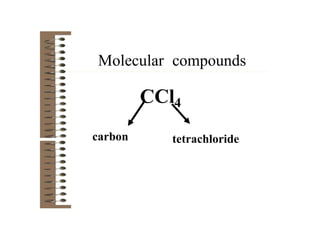 Molecular compounds
CCl4
tetrachloride
carbon
 