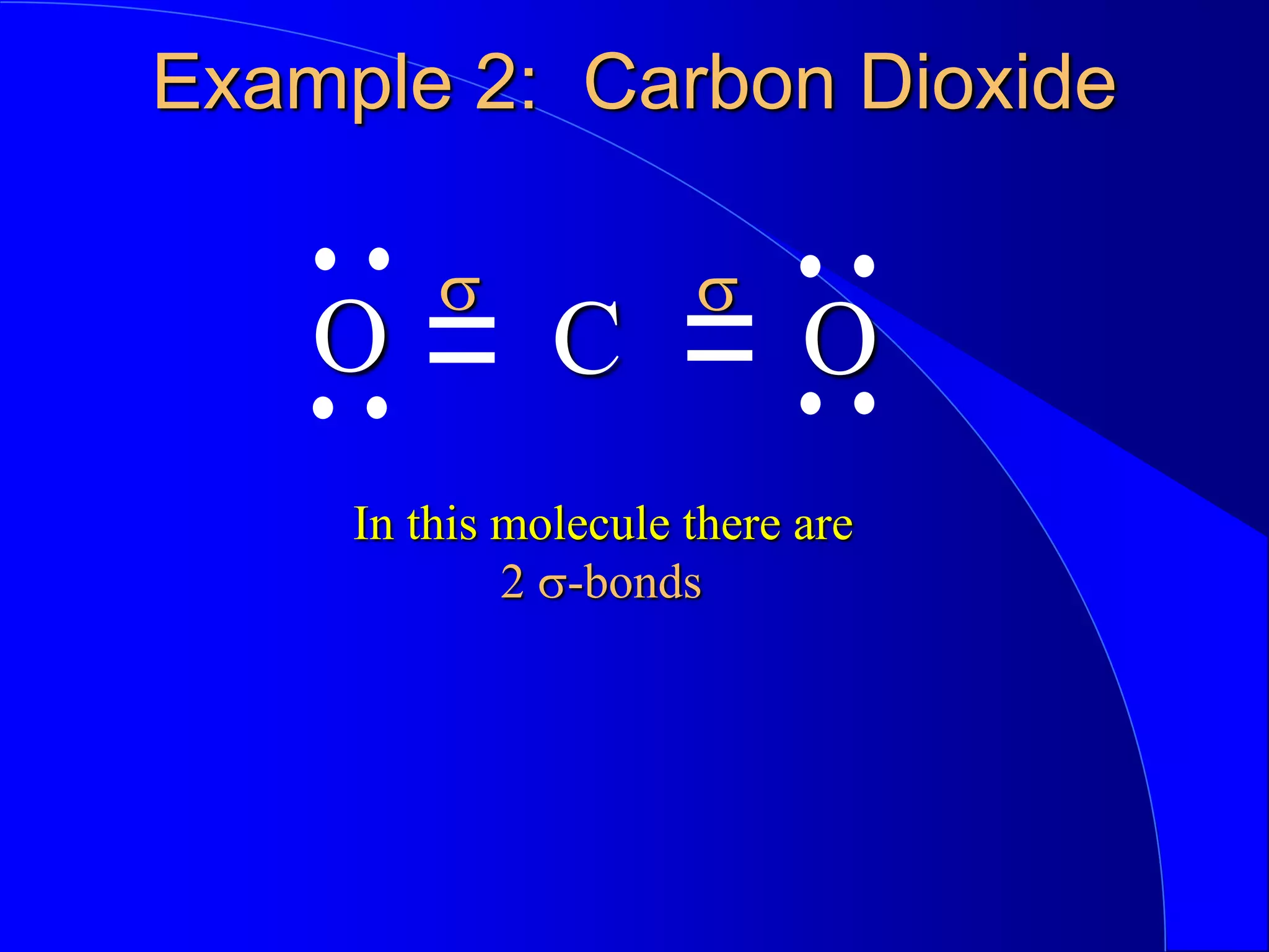 Example 2: Carbon Dioxide
O O
C
In this molecule there are
s s
2 s-bonds
 