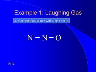 Example 1: Laughing Gas
2. Connect the skeleton with single bonds
N
N O
16 e-
 