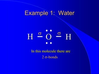 Example 1: Water
H H
O
s s
2 s-bonds
In this molecule there are
 