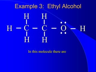 Example 3: Ethyl Alcohol
C O
C
In this molecule there are
H H
H H
H H
 