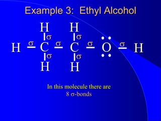 Example 3: Ethyl Alcohol
C O
C
In this molecule there are
s
H H
s s
H H
H H
s
s s
s s
8 s-bonds
 