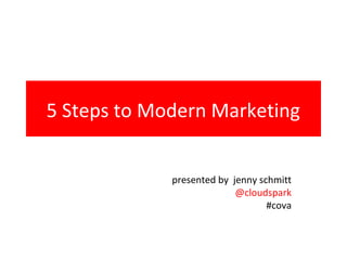 5 Steps to Modern Marketing


             presented by jenny schmitt
                           @cloudspark
                                  #cova
 