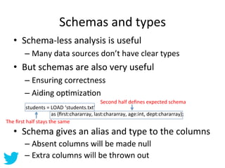 Schemas	
  and	
  types	
  
       •  Schema-­‐less	
  analysis	
  is	
  useful	
  
                  –  Many	
  data	
  s...