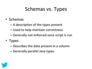 Schemas	
  vs.	
  Types	
  
•  Schemas	
  
   –  A	
  descripAon	
  of	
  the	
  types	
  present	
  
   –  Used	
  to	
  ...