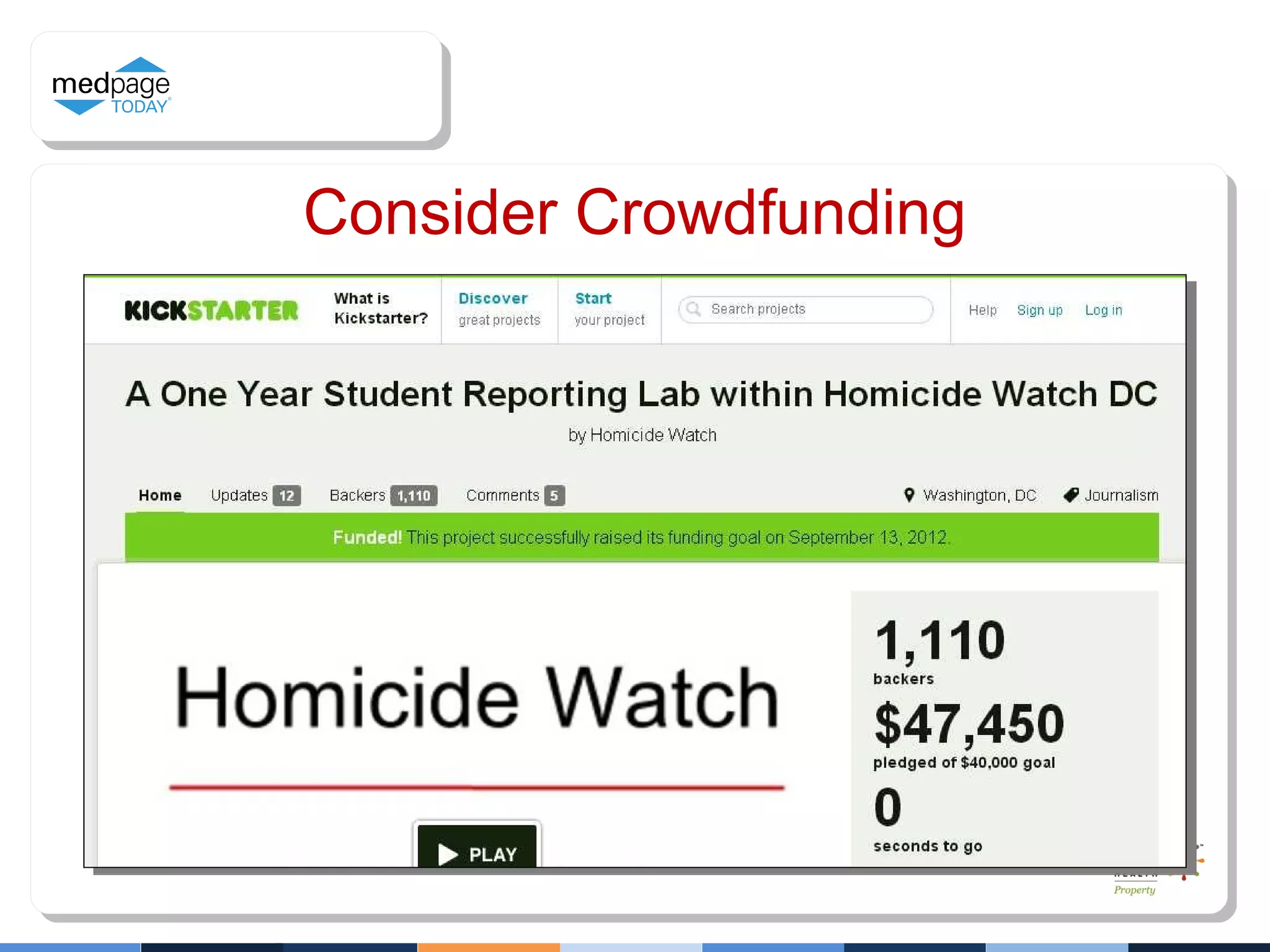 Consider Crowdfunding
 