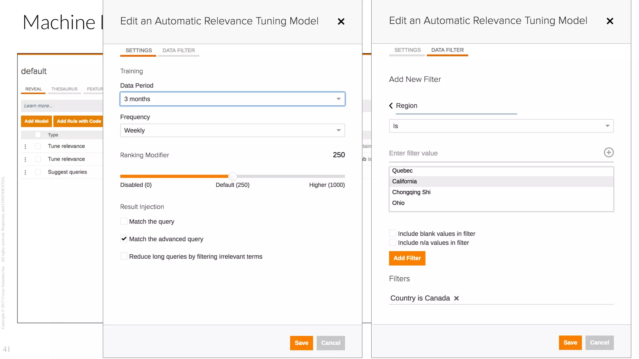 Copyright©2017CoveoSolutionsInc.Allrightsreserved.ProprietaryandCONFIDENTIAL
41
Machine Learning configuration
 