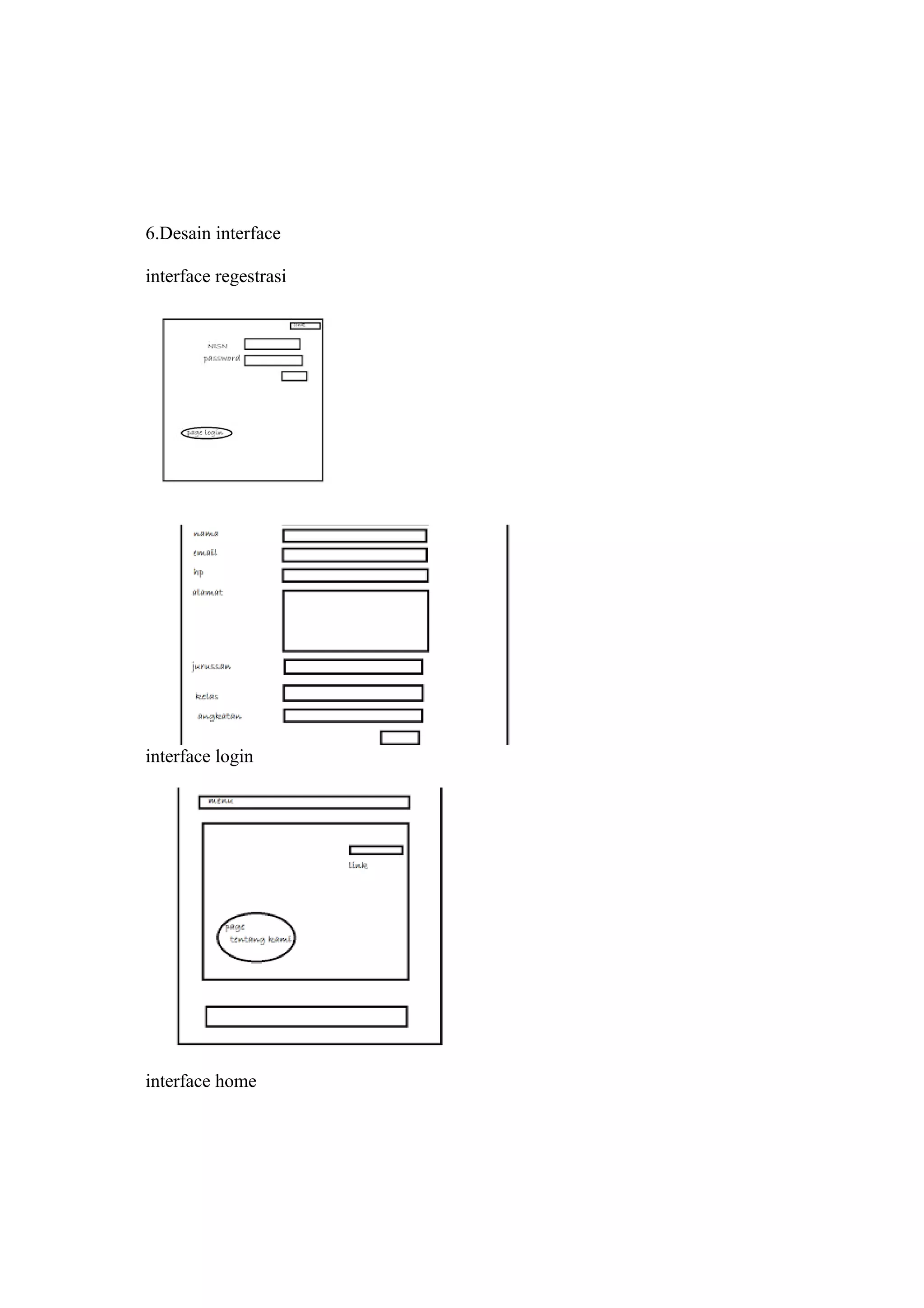 6.Desain interface
interface regestrasi
interface login
interface home
 