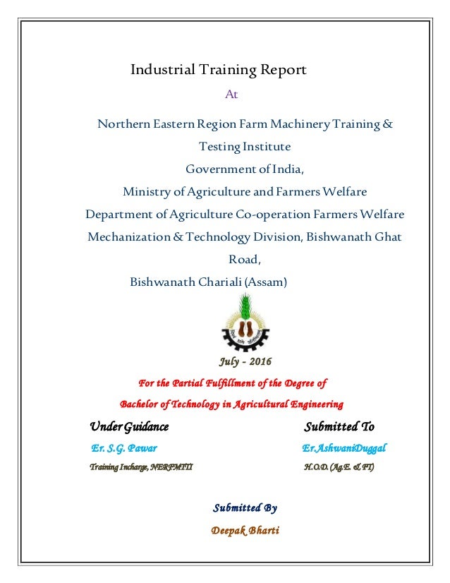 cover page assam training report cover page