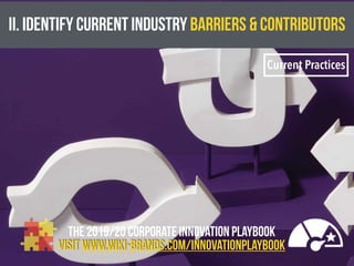 II. IDENTIFY CURRENT INDUSTRY BARRIERS & CONTRIBUTORS
the 2019/20 CORPORATE INNOVATION PLAYBOOK
VISIT WWW.WIKI-BRANDS.COM/INNOVATIONPLAYBOOK
Current Practices
 