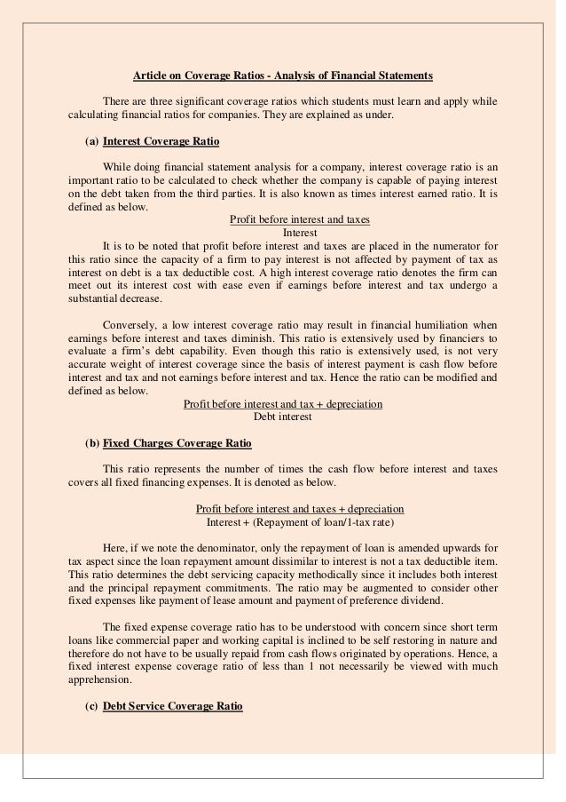 sonnet explained 1 number Statements Ratios of Coverage Financial Analysis