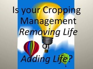 Is	
  your	
  Cropping	
  
Management	
  
Removing	
  Life	
  	
  
or	
  	
  
Adding	
  Life?	
  
 